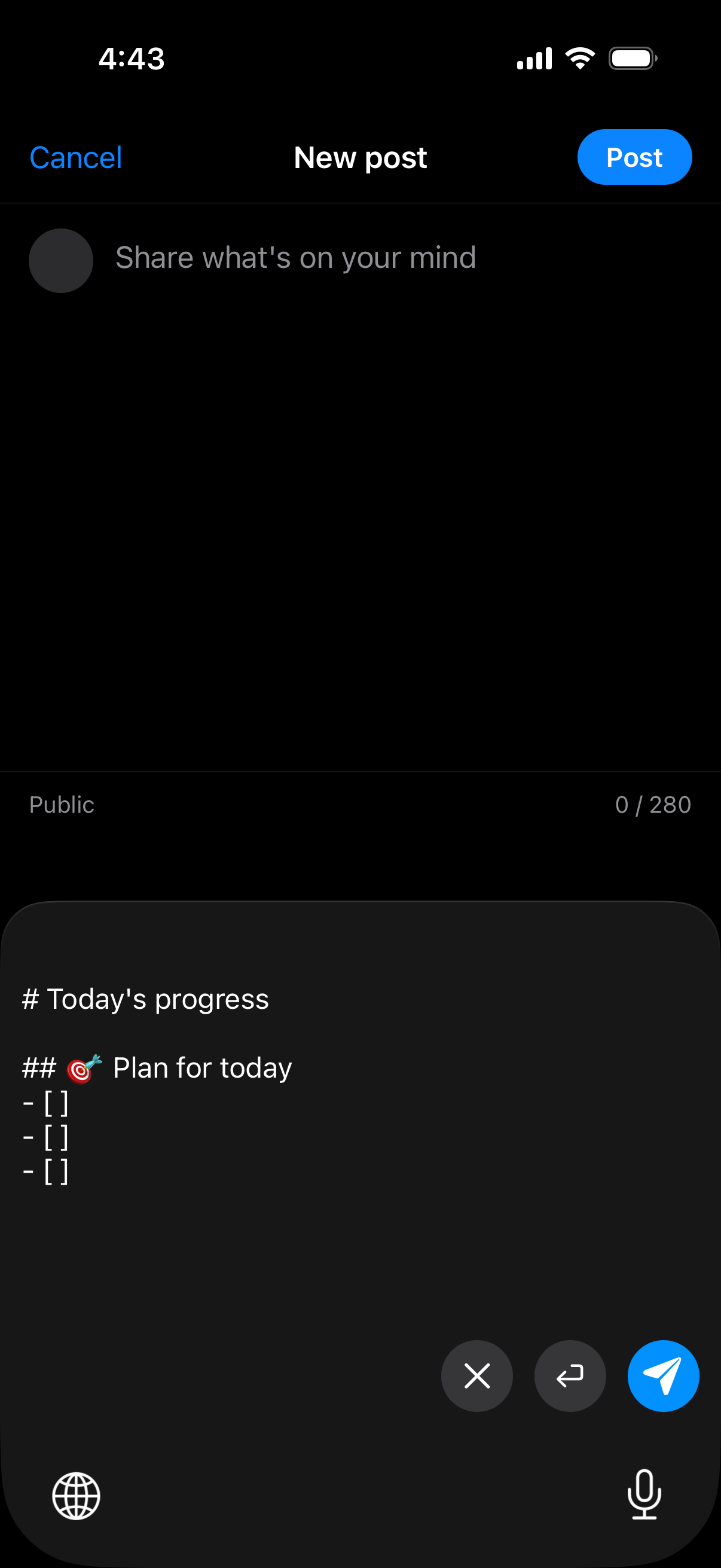 A daily update template about to be inserted into a social media post box